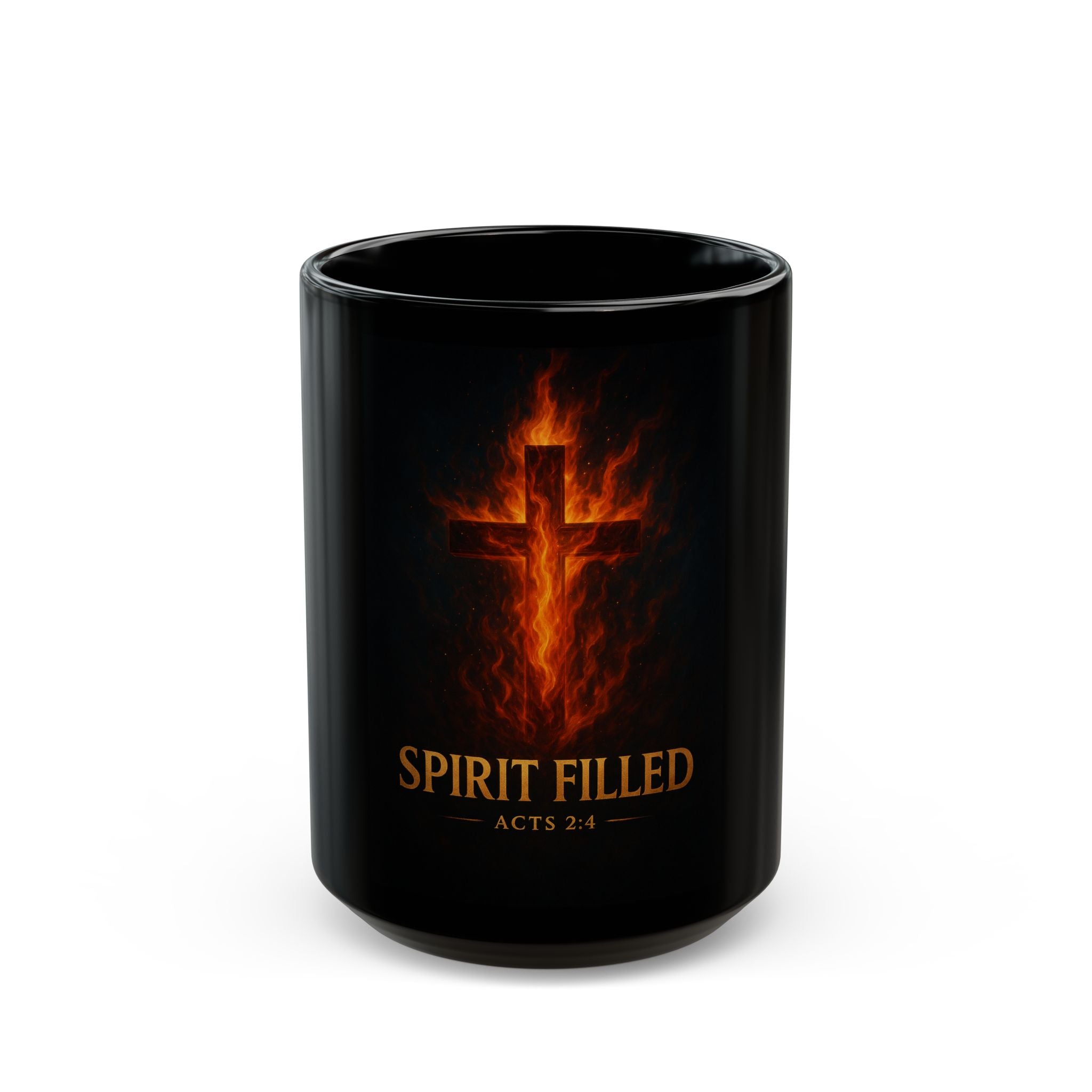 Spirit Filled Cross Black Mug