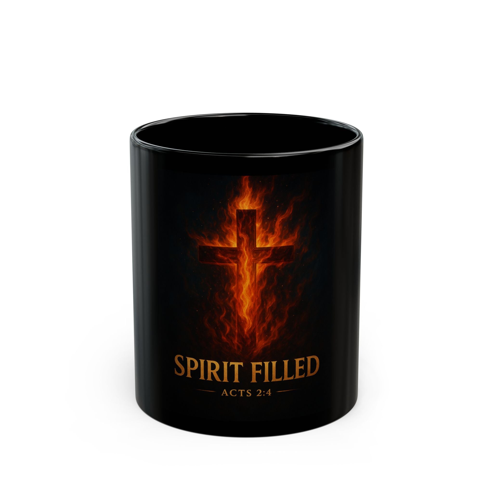 Spirit Filled Cross Black Mug
